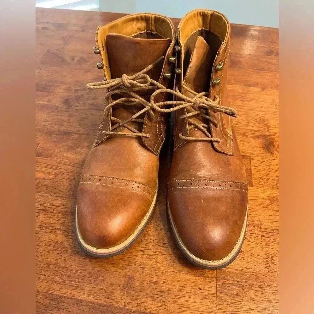 Kunsto Men’s Leather classic Brogue Lace Up Boots Cap Toe size 12 - Picture 2 of 9